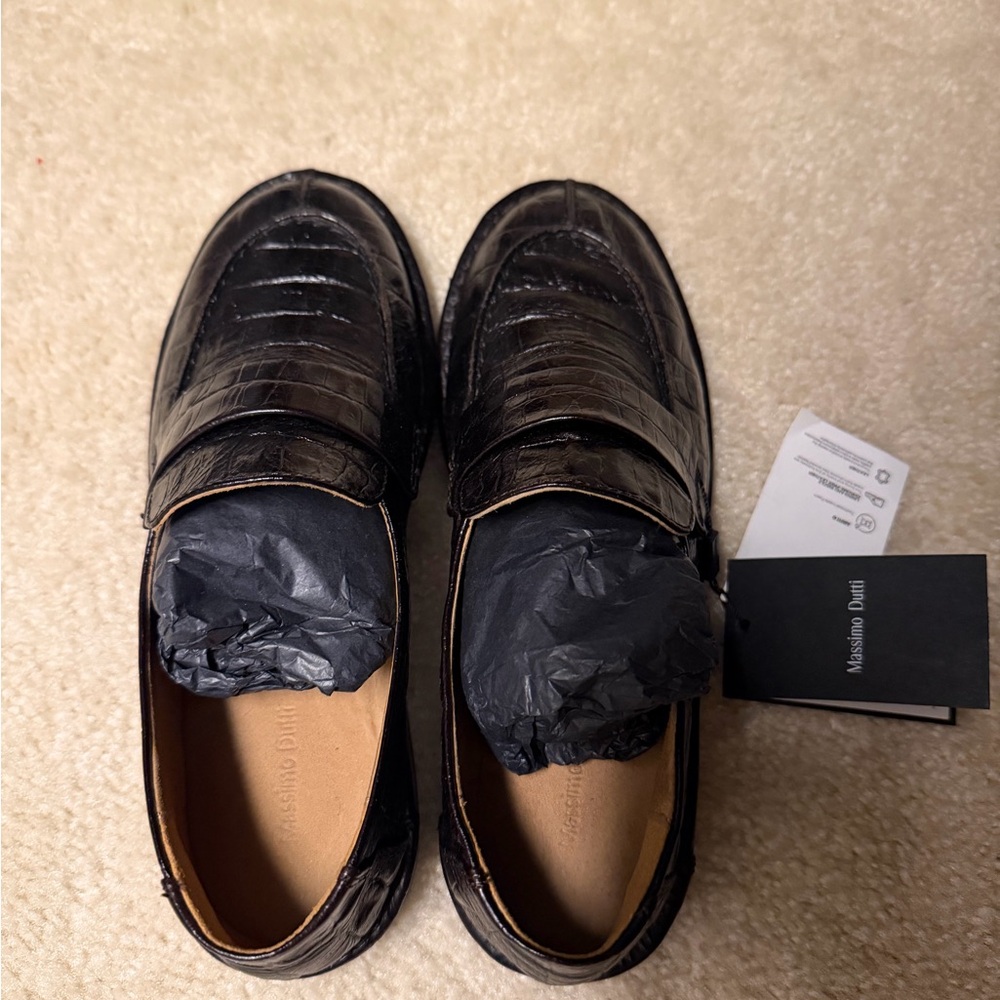 Massimo Dutti Black Crocodile Pattern Loafers NWT - image 4